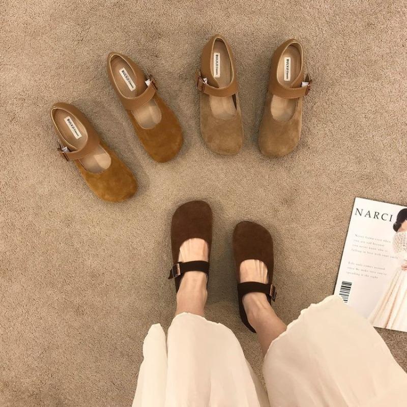 Retro style Mary Jane shoes women's autumn new one-pedal thick-soled flat-soled non-slip big head leather shoes