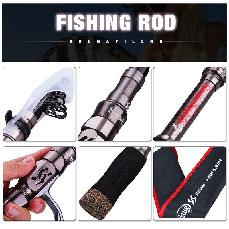 Sougayilang Fishing Rod Carbon Fibber  Metal Telescopic River Lakes Fishing Equipment Practical Tool