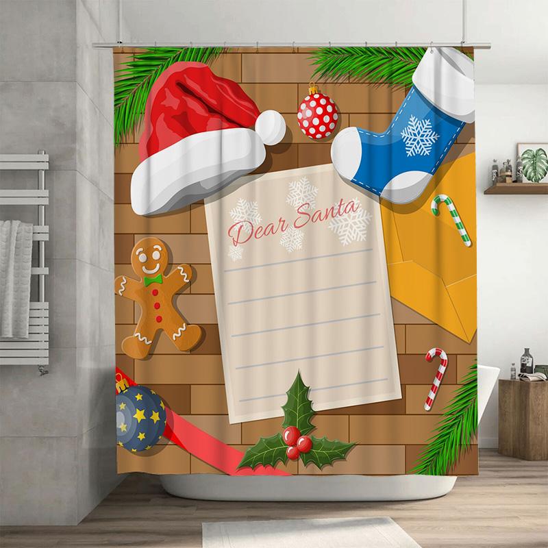 

Tu Christmas Shower Curtain Festive Holiday Decor Bathroom Set Waterproof Xmas Pattern Backdrop W60H190(CM)-1 Pcs