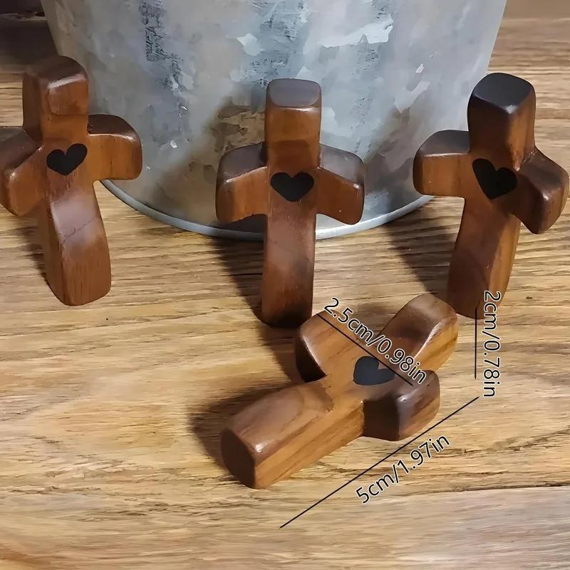 Pocket-Sized Olive Wood Cross - Heart Cutout Wooden Religious Cross for Prayer and Comfort - Encouragement Gift for Christmas