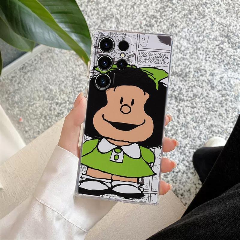 Mafalda Cartoon Girl Transparent Case For Samsung Galaxy S26 S25 Ultra S24 S22 S26 Plus S20 S23 S21 S25 FE 5G Clear Back Cover