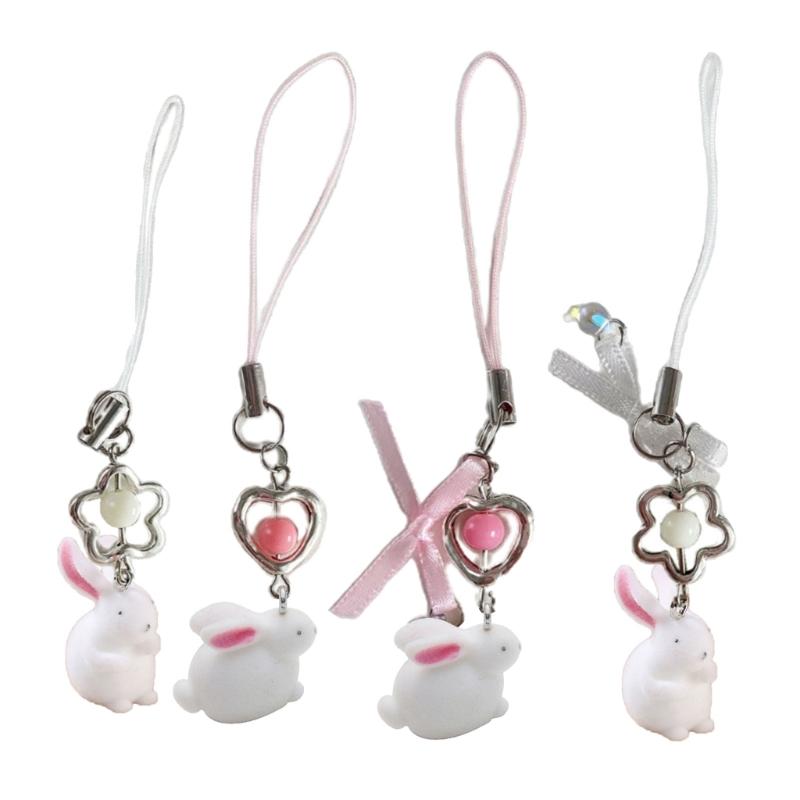 Pack of 5 Cute Rabbit Jewelry Charm Flocking Cartoon Rabbit Pendant Adorable Jewelry Findings for Earrings Keychains