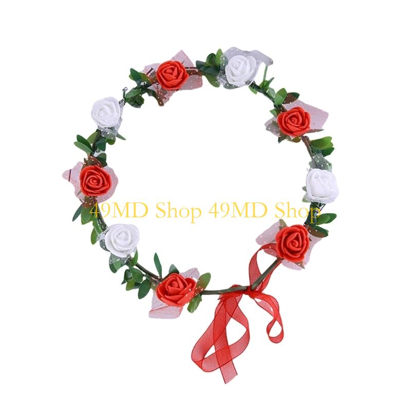 49MD Rose Floral Wreath Elastic Headband Festival Hair Accessories Decorative Headwear For Birthday Halloween And Daily Wear