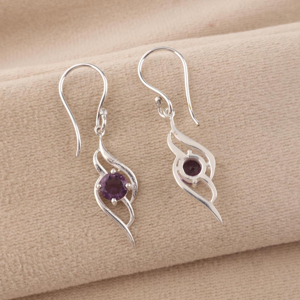 Lila Amethyst Edelstein 925 Sterlingsilber Schmuck Hübscher Hängeohrring 1,7" Zum Verschenken CE-22-2