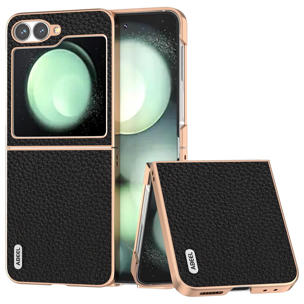 

ABEEL For Samsung Galaxy Z Flip7 FE 5G/Z Flip6 5G Case Electroplating Phone Cover Star Series Genuine Cow Leather+TPU Protective Case A