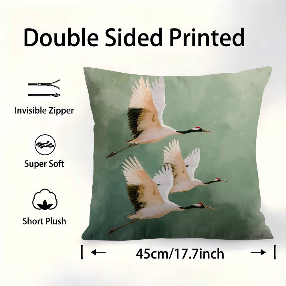 Sage Green Cranes Cushion Cover Pillowcase Upholstery Sofa Throw Pillow Home Decor Pillowcas