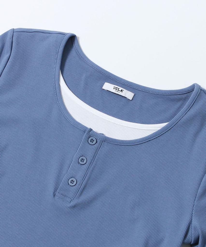 UCLA Women'S Layered Henley Neck Ribbed T-Shirt [G-Blue](Uc5Sta6)