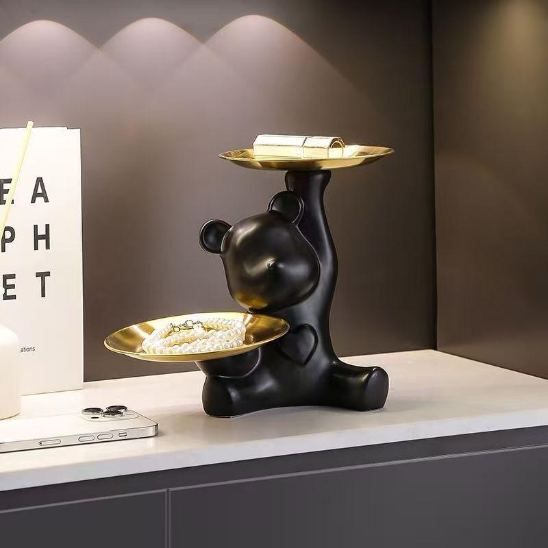 Ceramic Electroplated Bear Figurine Cute Animal Decor Statue Gift Box Storage Jewelry Holder Home Office Desk Wedding Ornament