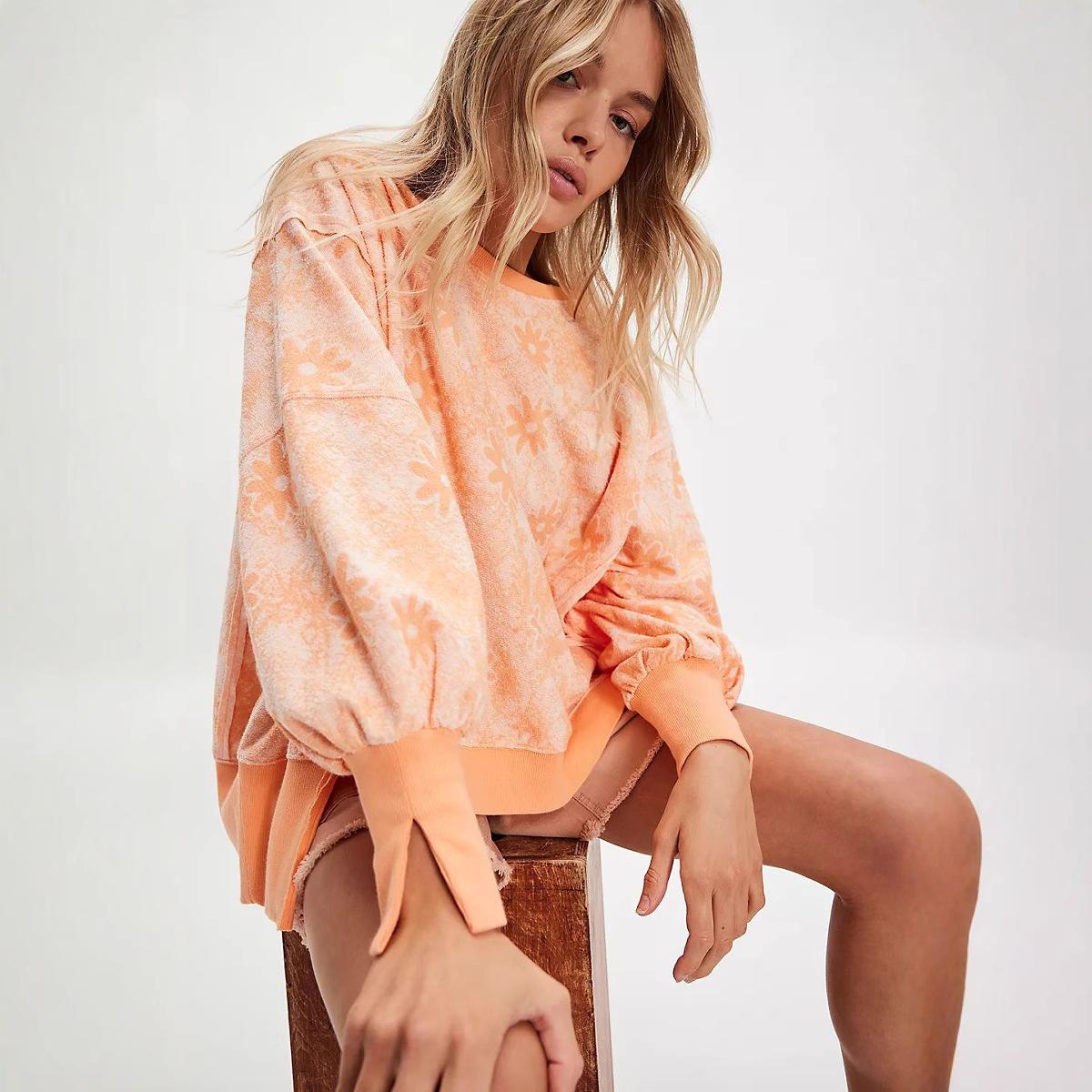 

Осень и Зима Новая Женская Одежда С Принтом Боковой Разрез Пуловер Повседневный Свободный Свитер Женский XXL оранжевый