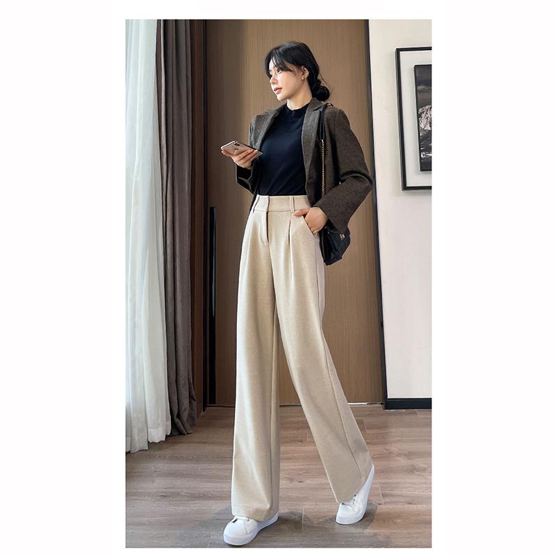 X Damen Weitbein Designer Außenhose Verdicken Hochtailliert Drapierte Hose