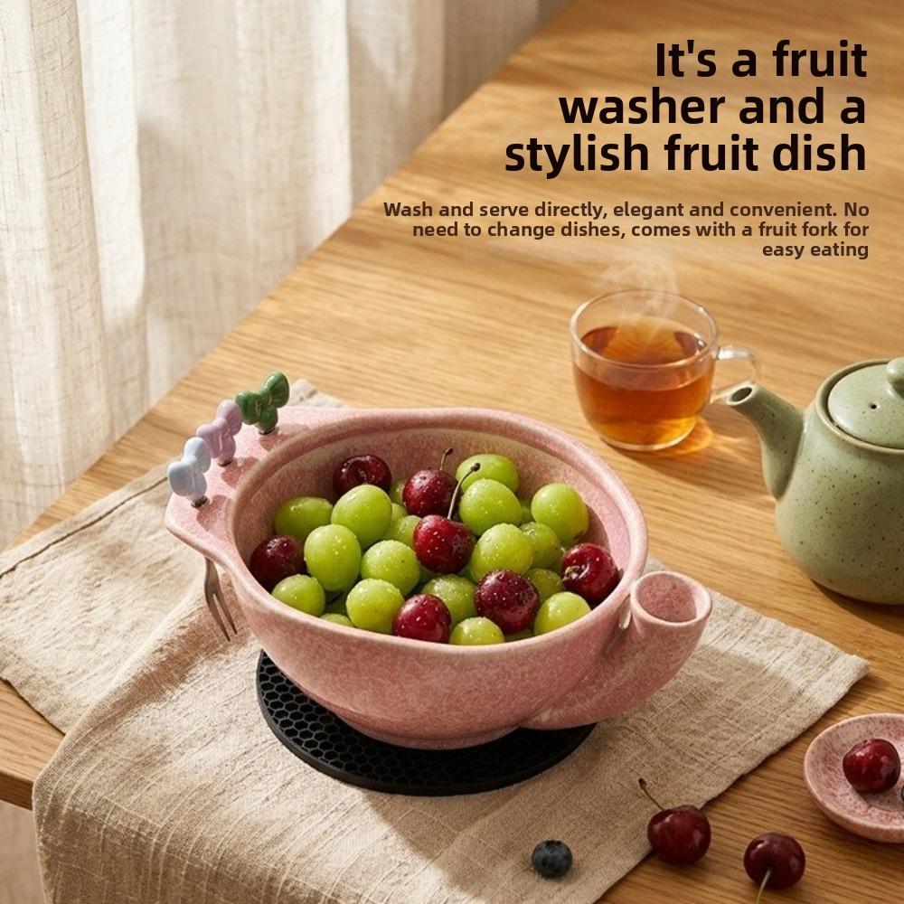 Drainage Hole Ceramic Berry Washing Bowl Self Spinning Self-Rotating Fruit Cleaner Food Cleaning