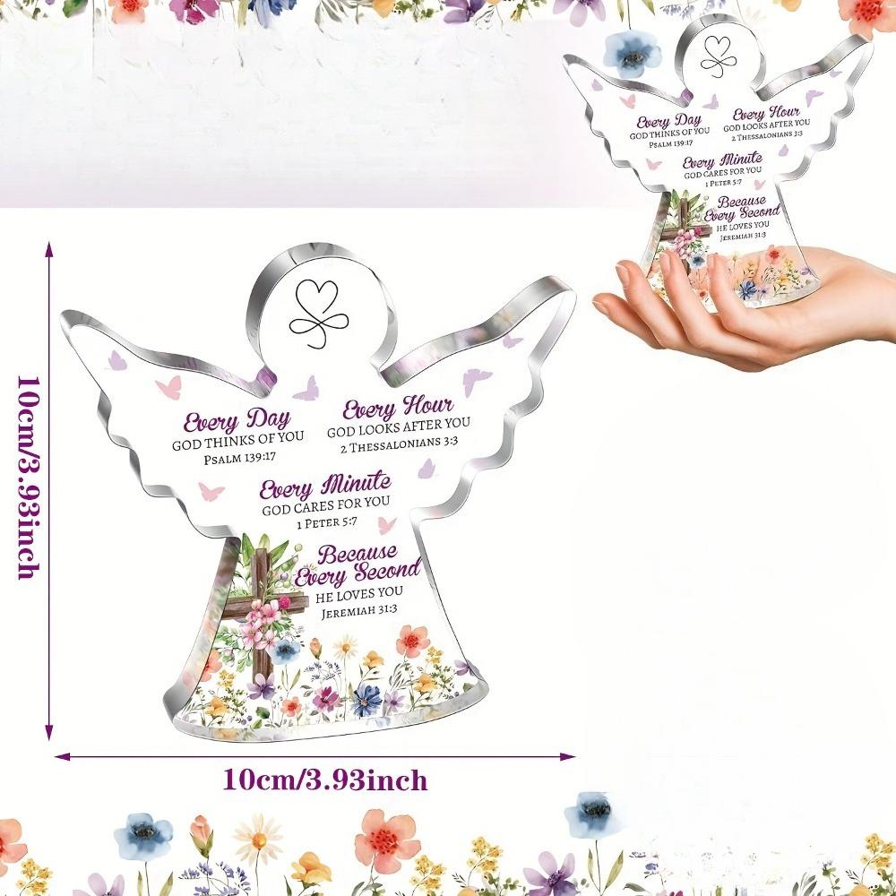 Art Deco Angel Figurine with Inspirational Bible Verses - Floral Accents, Collectible Tabletop Deco, Religious Easter Gift for Mom, Sister, Friends,