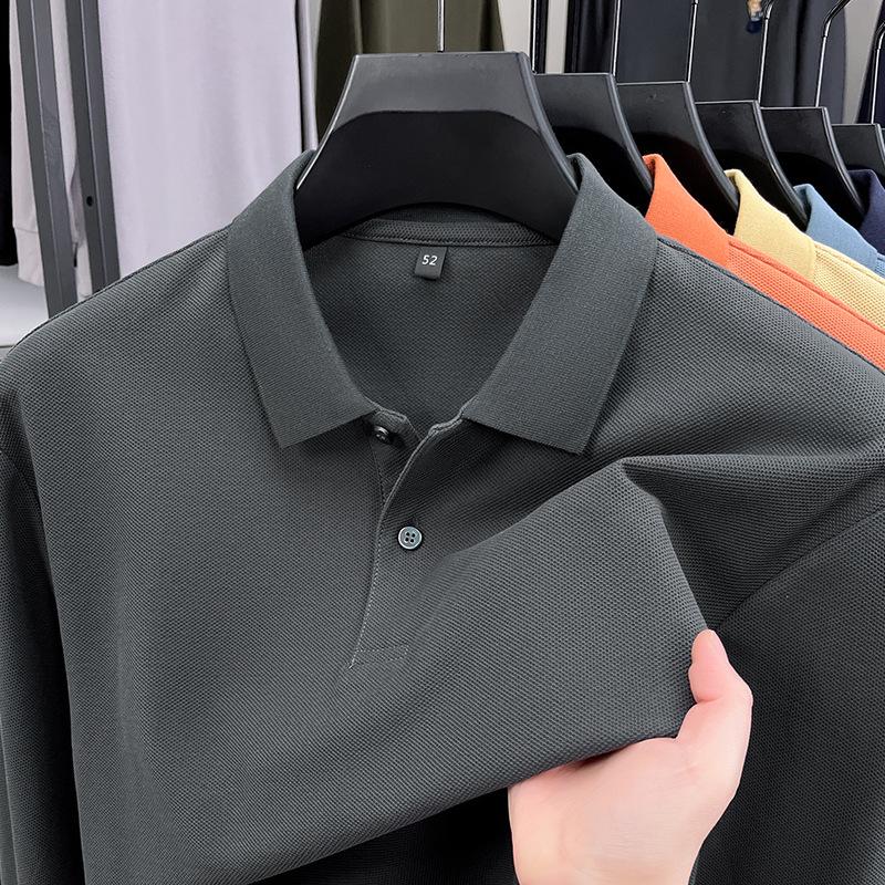 Men's Pure Cotton Embroidered Long-Sleeve Polo Shirt - Business Casual, Solid Color, Versatile for Spring and Autumn