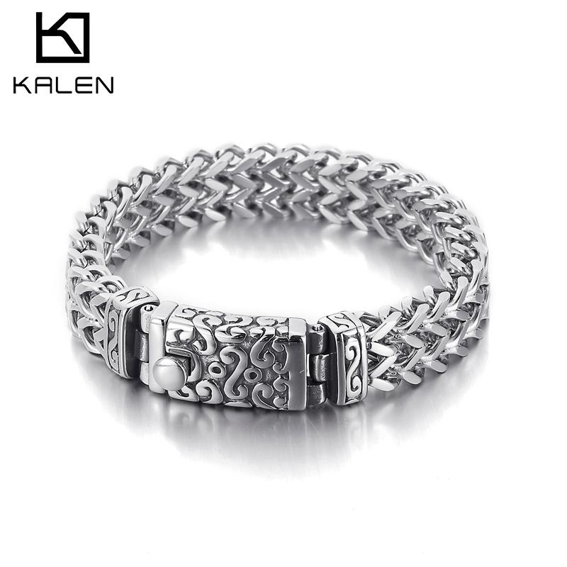 Kalen Punk High Polish Textured Bracelet Men's Chunky Stainless Steel Bicycle Chain Mesh Jewelry Accessories Box Chain Gift