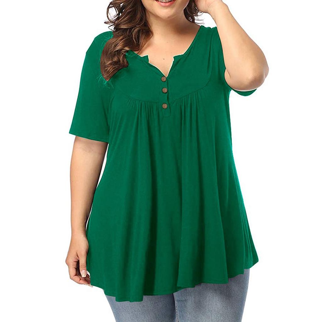 Women's Large Slim Loose Color V-neck Short Sleeve Shirt Mm T-Shirt Top