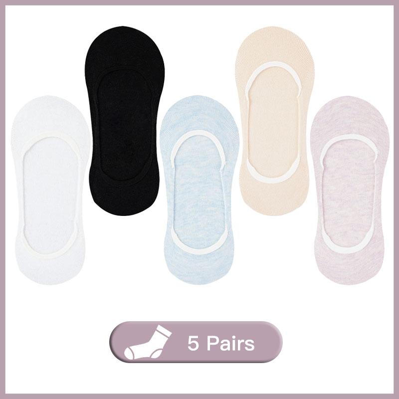 10 Pieces = 5 Pairs Women Invisible No Show Nonslip Loafer Socks Boat Liner Cotton Socks Comfortable Ankle Socks