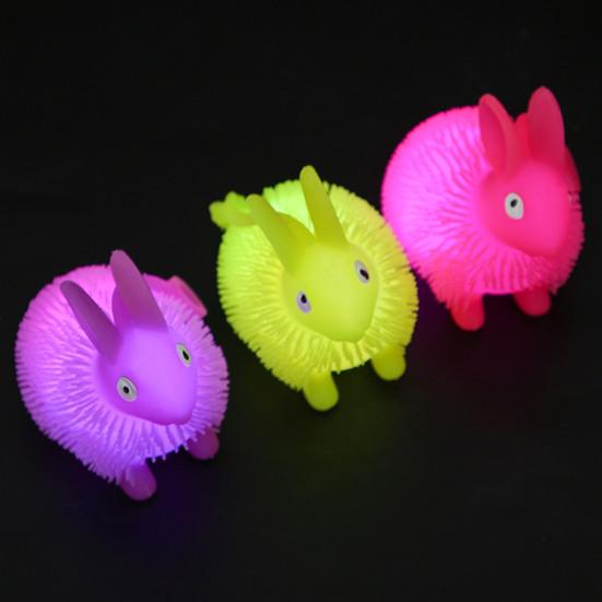 Luminous Glowing Ball Fluffy Bunny Stress Ball Soft TPR Fidget Toy with Color-Changing Lights Sensory Decompression Gadget for Kids Adults