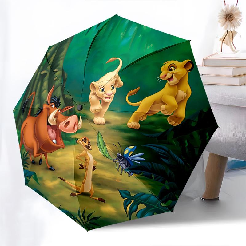 1 Auto Open Lion King, Jungle Themed Colorful 8-rib Portable Umbrella for Men and Women, A Compact Commuting Companion Suitable for Daily Dr