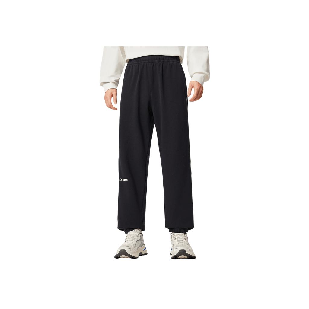 Li Ning Sports Lifestyle Series Loose Fit Cuffed Versatile Mid Waist Simple Casual Pants Men bottoms Black AKLVC21-2