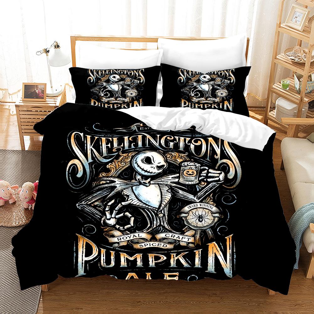 Nightmare Before Christmas  Duvet Cover with Pillow Cover Bed Sets Jack and Sally 3D Skull Christmas Bedding Set Bedroom Decor