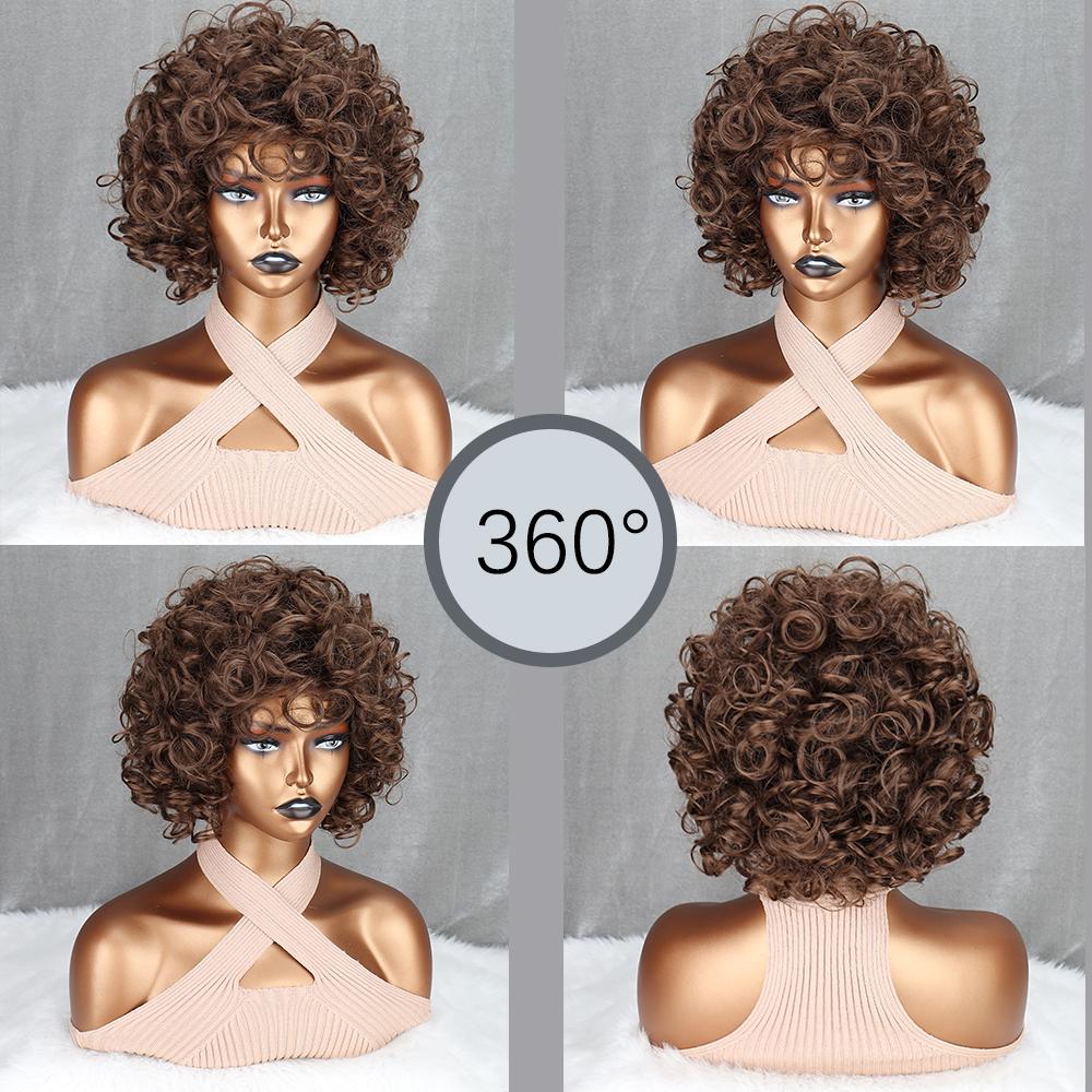 MISS WIG Braune, gemischte, goldene, kurze, lockige Perücke, afrikanische Locken, große Rollenperücke für Damen, tägliches Cosplay, synthetische Hochtemperaturfaserperücke