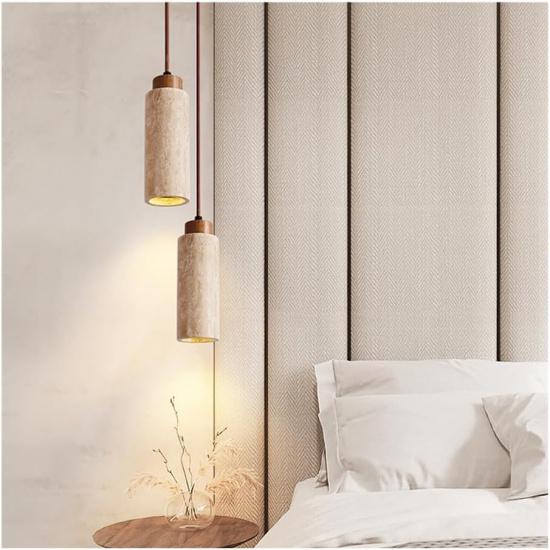 GLigEt Travertine Pendant Light Dining Table Japan Wabi-Sabi Chandelier Yellow Marble Droplight Nordic Bedside Restaurant Kitchen Island Aisle Bar