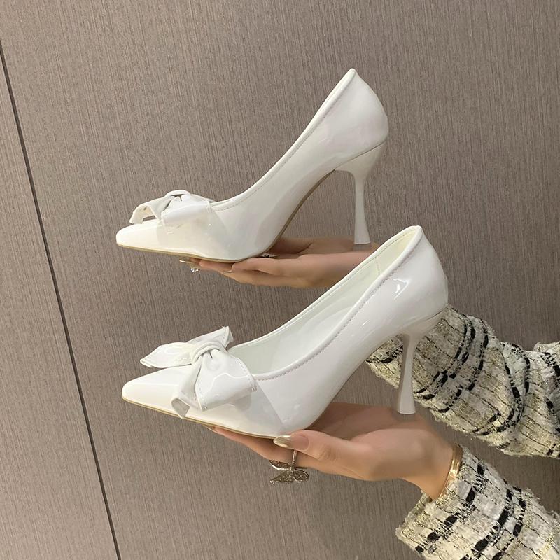 Fashion 35-43 Size Plus High Heels for Women 41 New Versatile Slim Heel Temperament Pointed Bow Single Shoes 42 Work Shoes