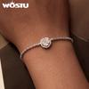 WOSTU 925 Sterling Silver Change Color Flower Link Bracelet Women Romantic Pink Rose Flowers Charm Bracelets Party Jewelry Gift
