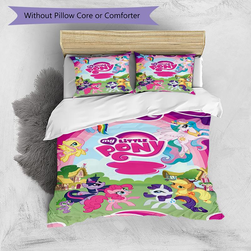 3pcs My Little Pony3 Design Cover Set - HD Printed Bedding with 1 Cover and 2 Pillowcases - Perfect for Home and Dorm Decor