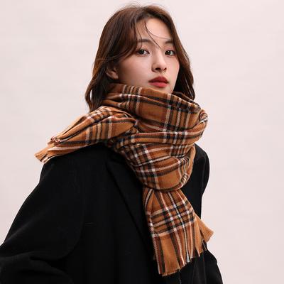 New Scarf Women's Autumn and Winter Warm Shawl Red Plaid High-end Atmosphere Knitted Thick Scarf