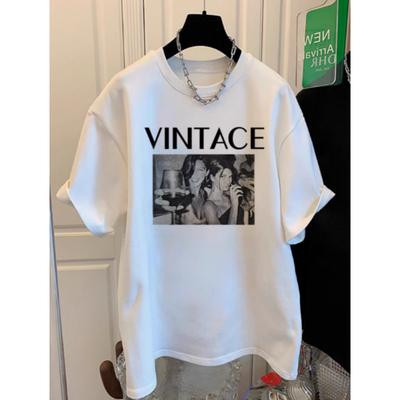 Kurzarm-T-Shirt für Damen Im Sommer Neu Reine Baumwolle Mittellang Rundhalsausschnitt Vielseitiges Casual Altersreduzierendes Oberteil