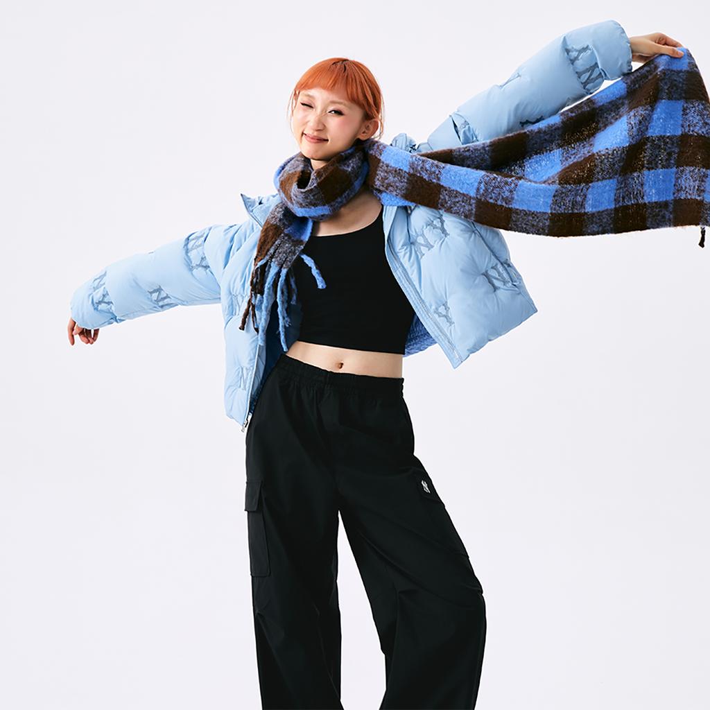 New MLB MONOGRAM Collection New York Yankees FW24 Down Jacket Women's Sky Blue 3FDJG1046-50SBS