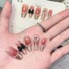 Peach Pink Ballet Glitter Gradient French Pearl Bow Diamond Ring Nail Tips - 2026 Collection