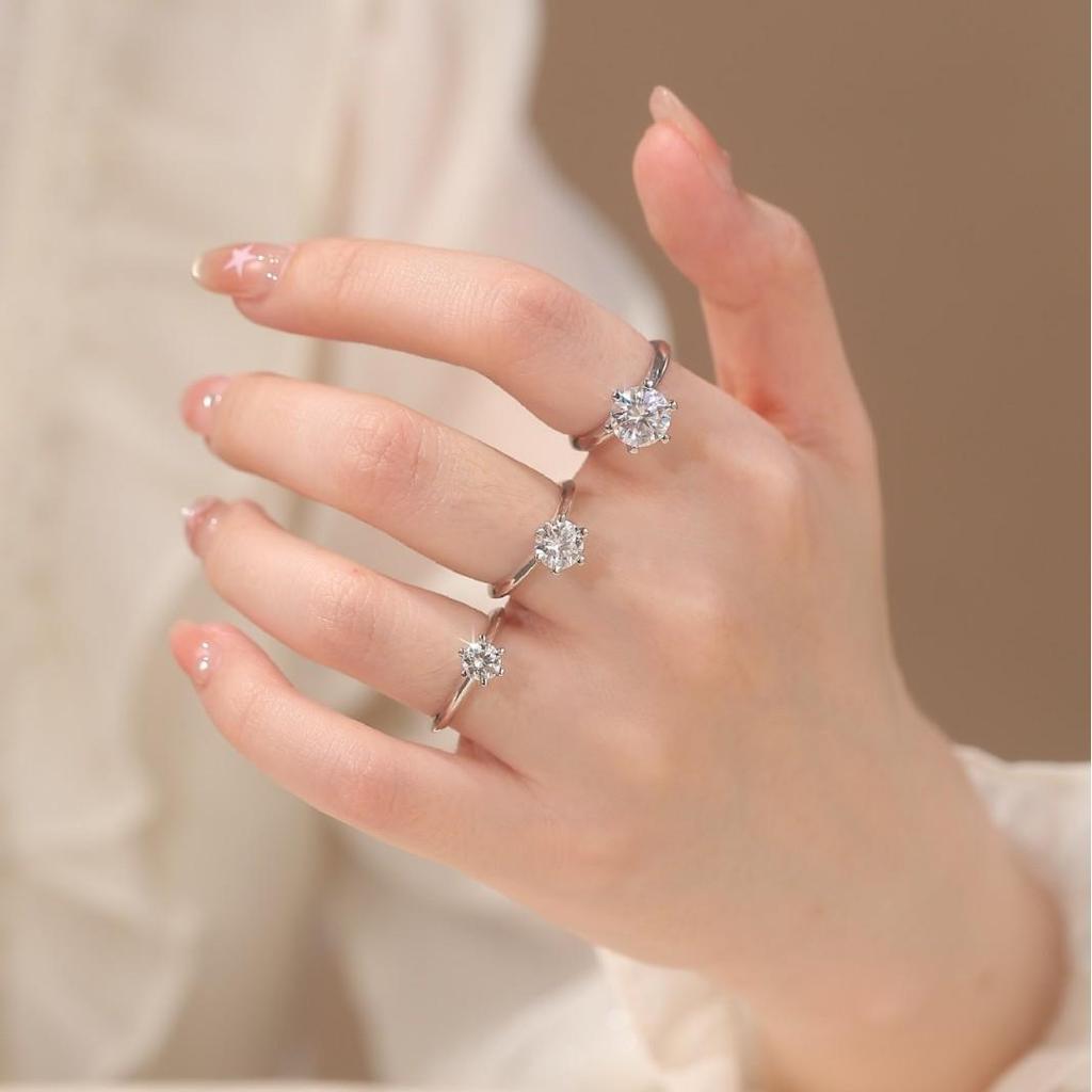 S925 Sterling Silver Moissanite Six-Prong Zircon Engagement Ring for Women – Romantic Bridal Jewelry