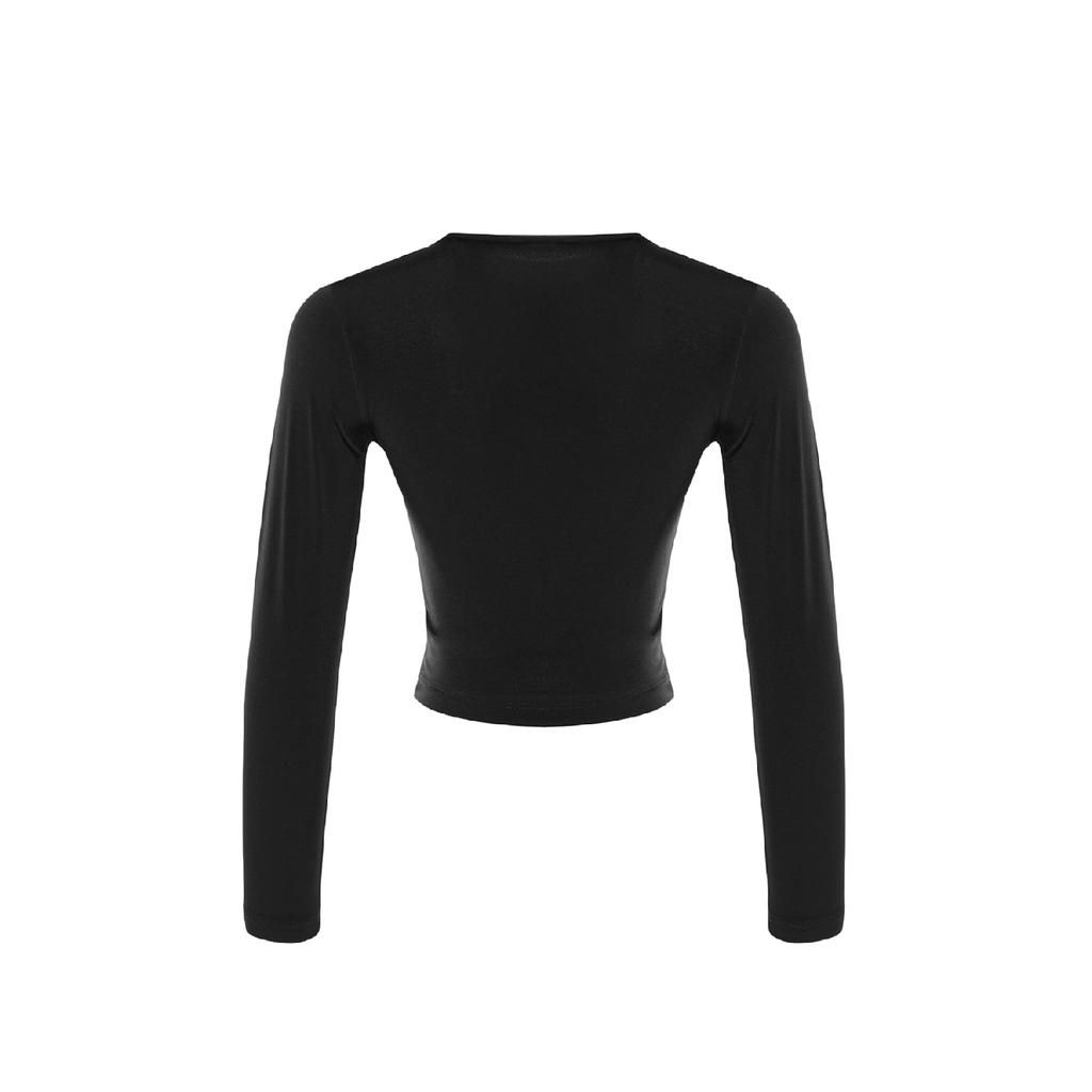 Schwarze, eng anliegende, eng anliegende, dehnbare Strickbluse mit hohem Kragen und gerafften Ärmeln Twoaw23el01391