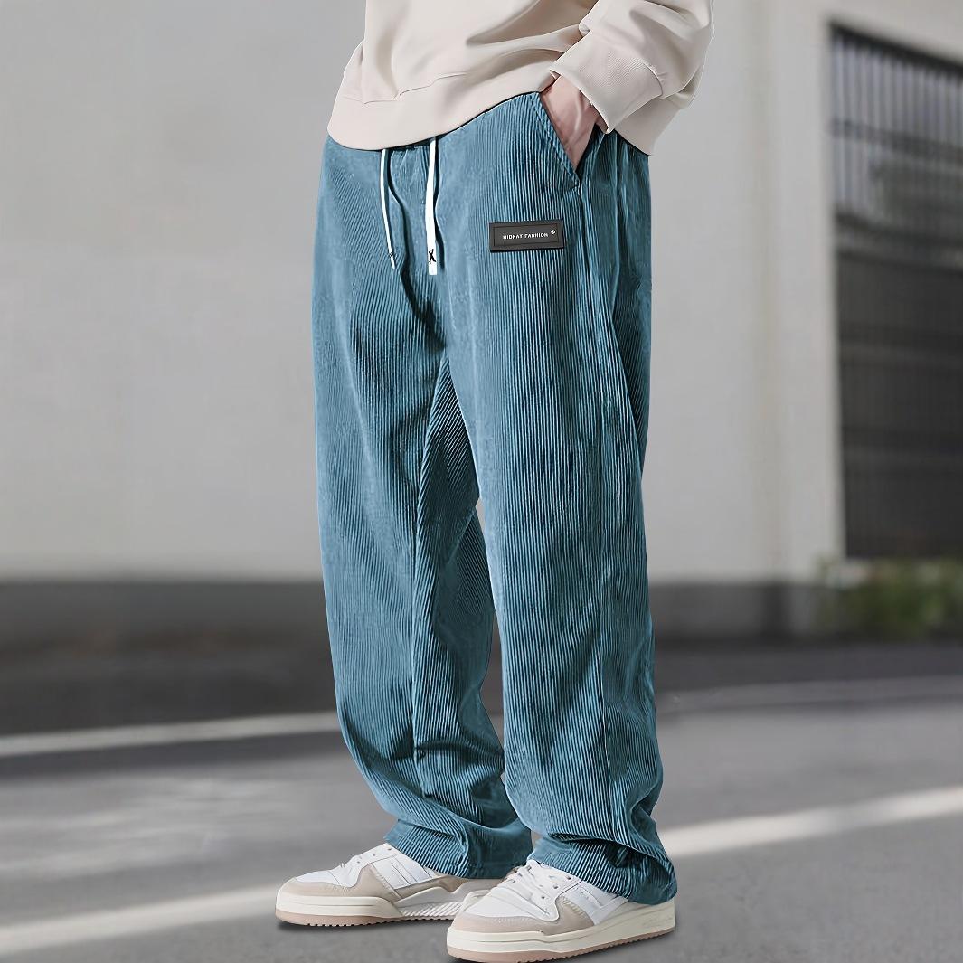 

Autumn Winter Men s Casual Pants Striped Corduroy Loose Fashion Cargo Straight Pants Fitness Sports Hip Hop Pants XXXL небо синє кольору