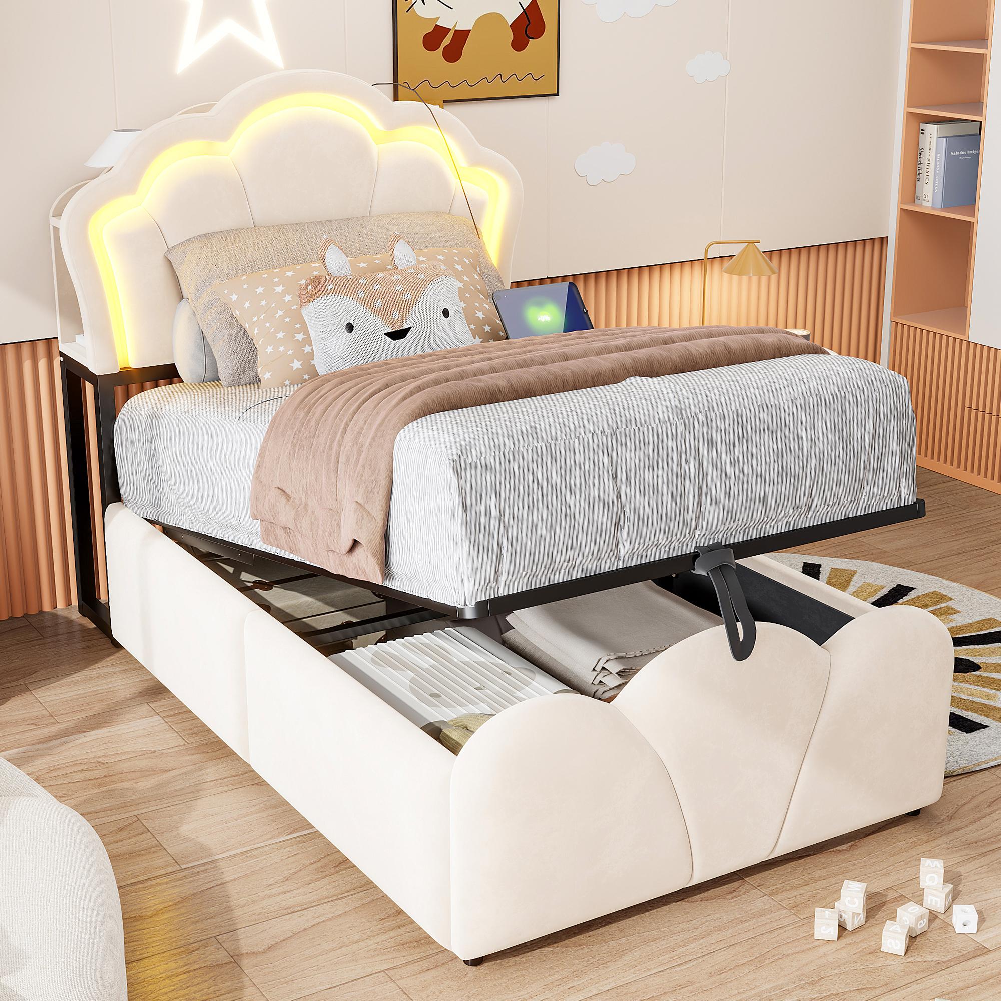 Upholstered Bed 90*200, Hydraulic Storage, LED