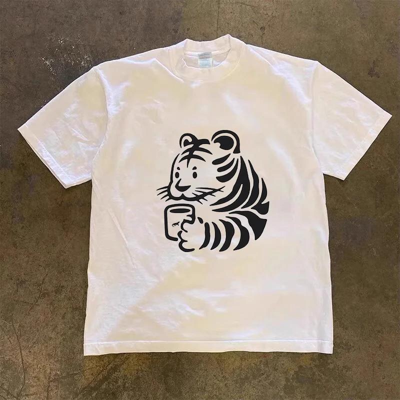 

Print Tshirt Gothic Casual Sleeve Short Sleeve New Streetwear and Wo Harajuku Cartoon Tiger Aesthetic Clothes 4XL