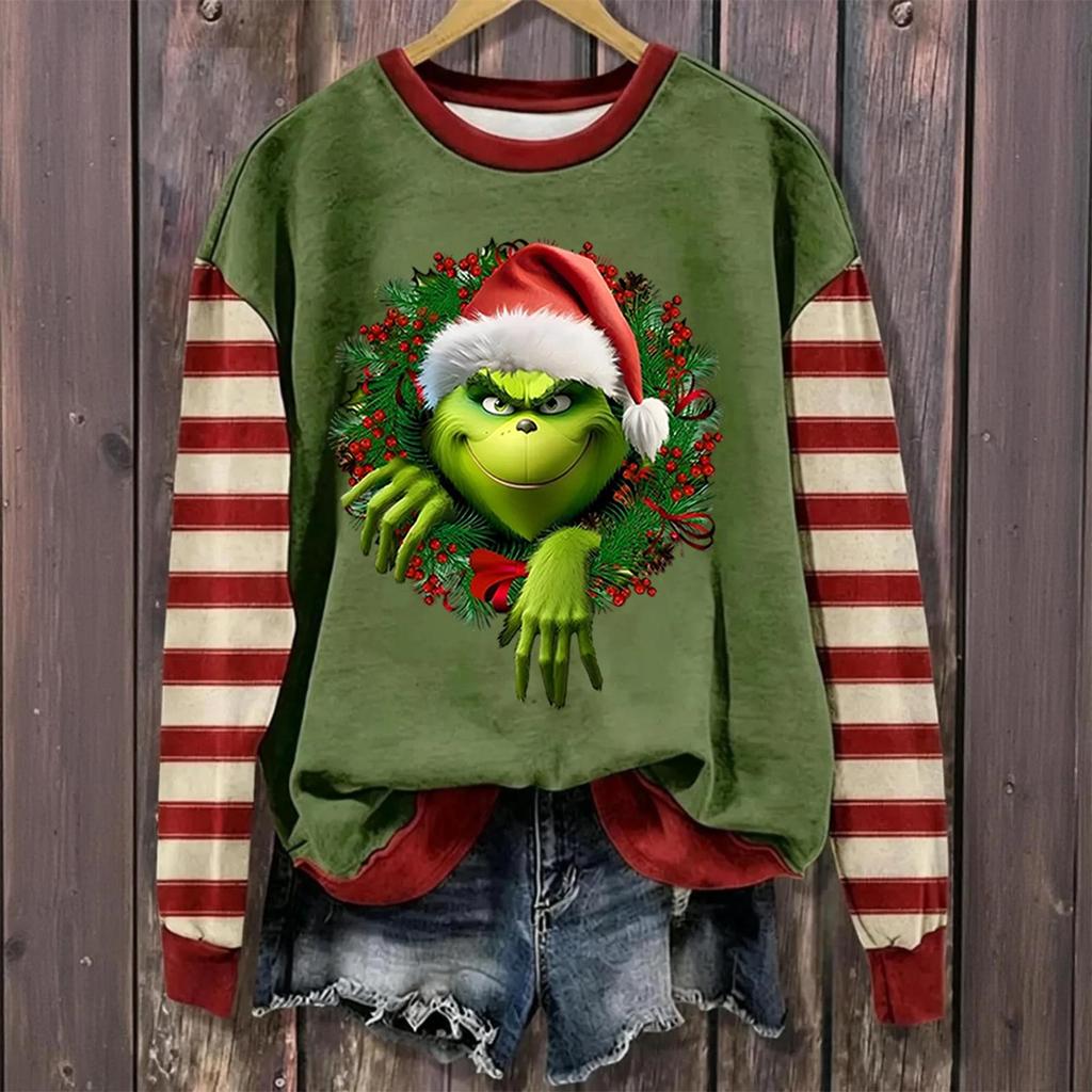 Women's Christmas Print Long Sleeve Neck Pullover Sweatshirt