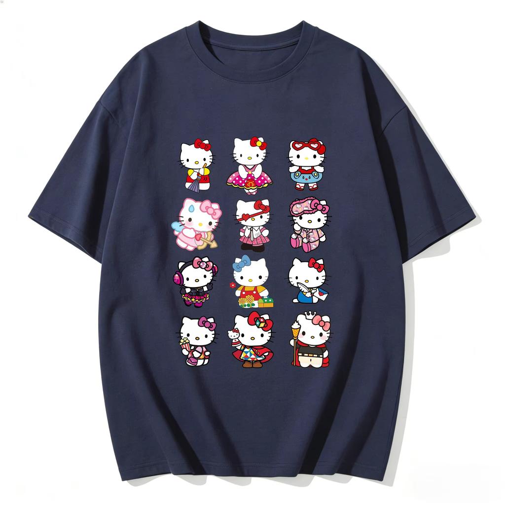 Cute Hello Kitty MultiCharacter Print Tshirt Casual Short Sleeve Tees for Comfortable summer loose Tshirt for Women
