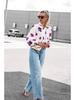 Autumn 2024 Floral Print Stand-up Collar Long Sleeve Shirt for Women - European & American Style