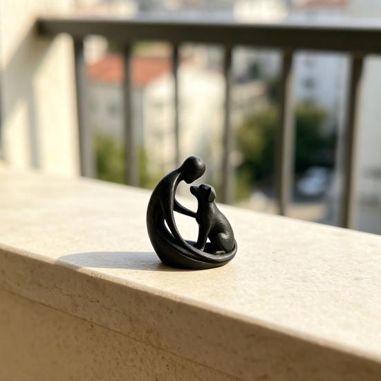 Hund und Besitzer Statue Ornament, Kompakte 3D-gedruckte Skulptur, Nordische minimalistische Schreibtischdekoration für Tierliebhaber Heimhandwerk
