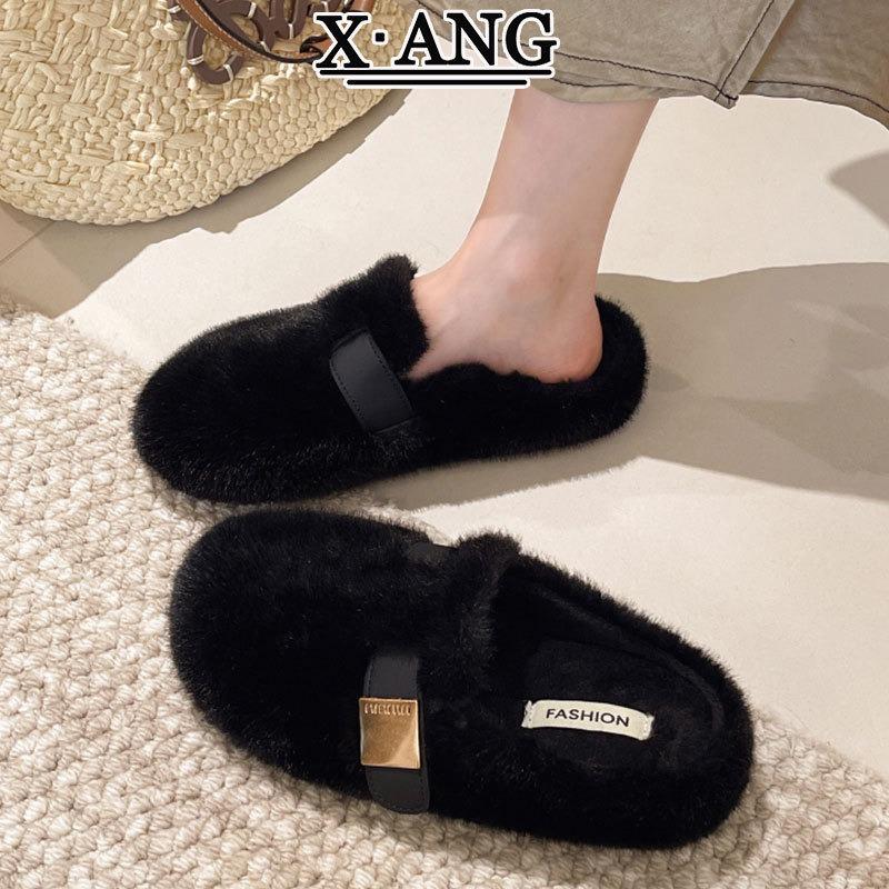 Beautiful Mink Fluffy Slippers Women Wear Autumn and Winter New Thick-soled Fluffy Shoes Bag Head Cotton Slippers