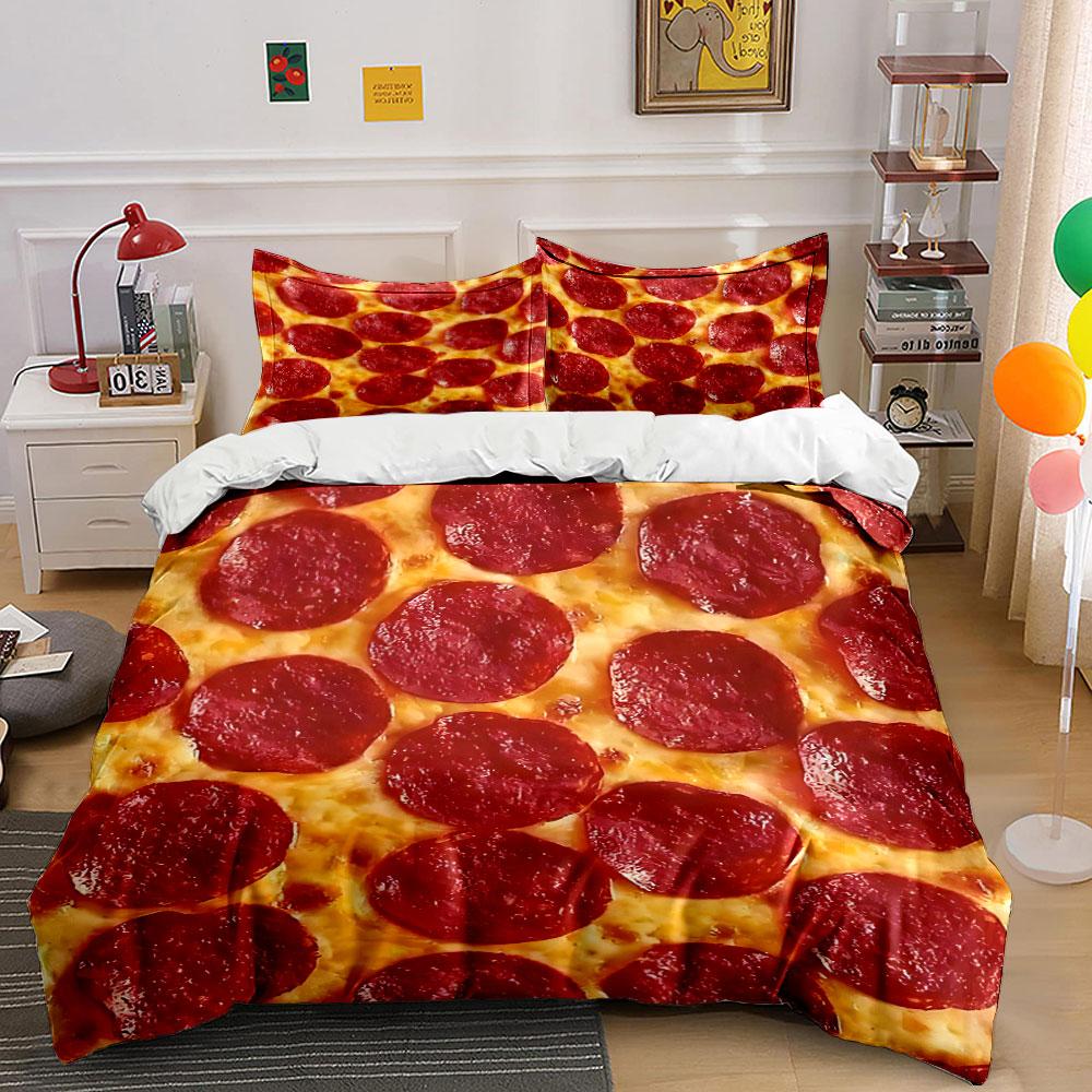Fette di pepperoni su pizza al formaggio Set Biancheria da Letto Stampata 1 Copripiumino 2 Federe per Adulti e Bambini Regalo di Lusso Misura Matrimoniale