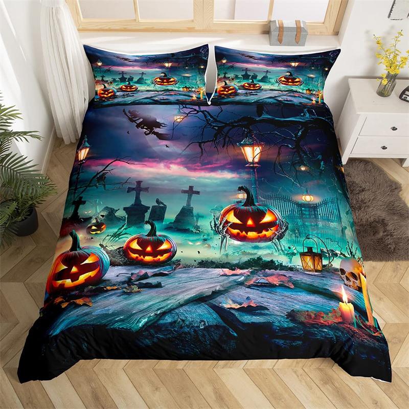 Pumpkin Tree Duvet Cover Happy Halloween Bedding Set Full Microfiber Horror Theme Comforter Cover For Kids Boys Girls Teens Room