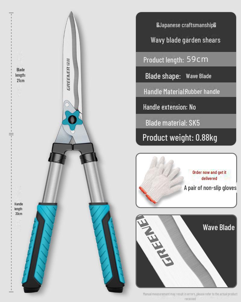 "Green Forest Garden Pruning Scissors for Hedges, Seedlings, and High Branches"