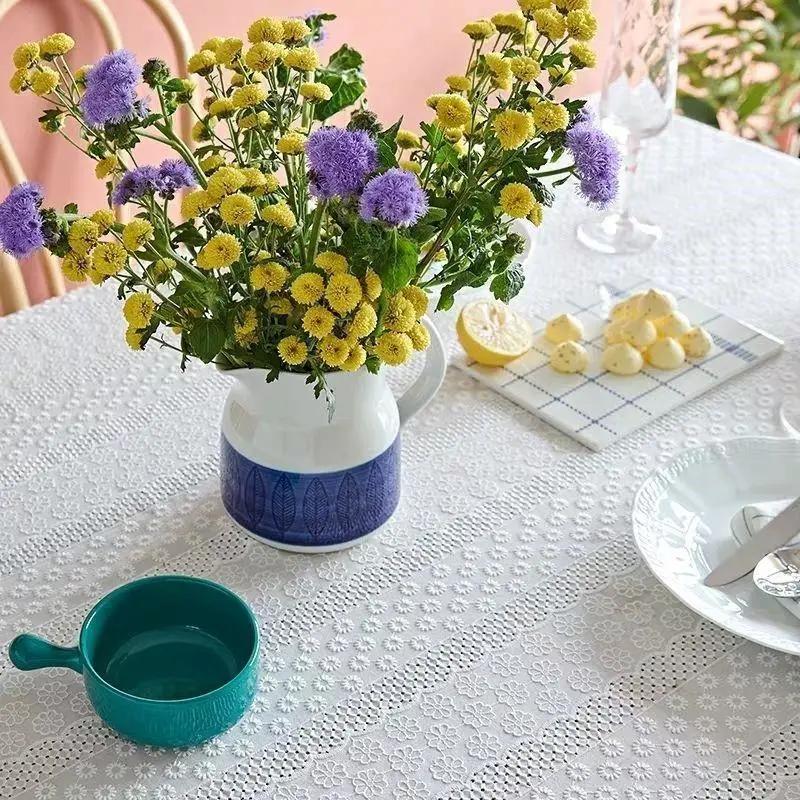 White Cotton Tablecloths Lace Rectangle Dust-Proof Table Cover For Birthday Party Kitchen Dinner Baby Shower Wedding Decorations