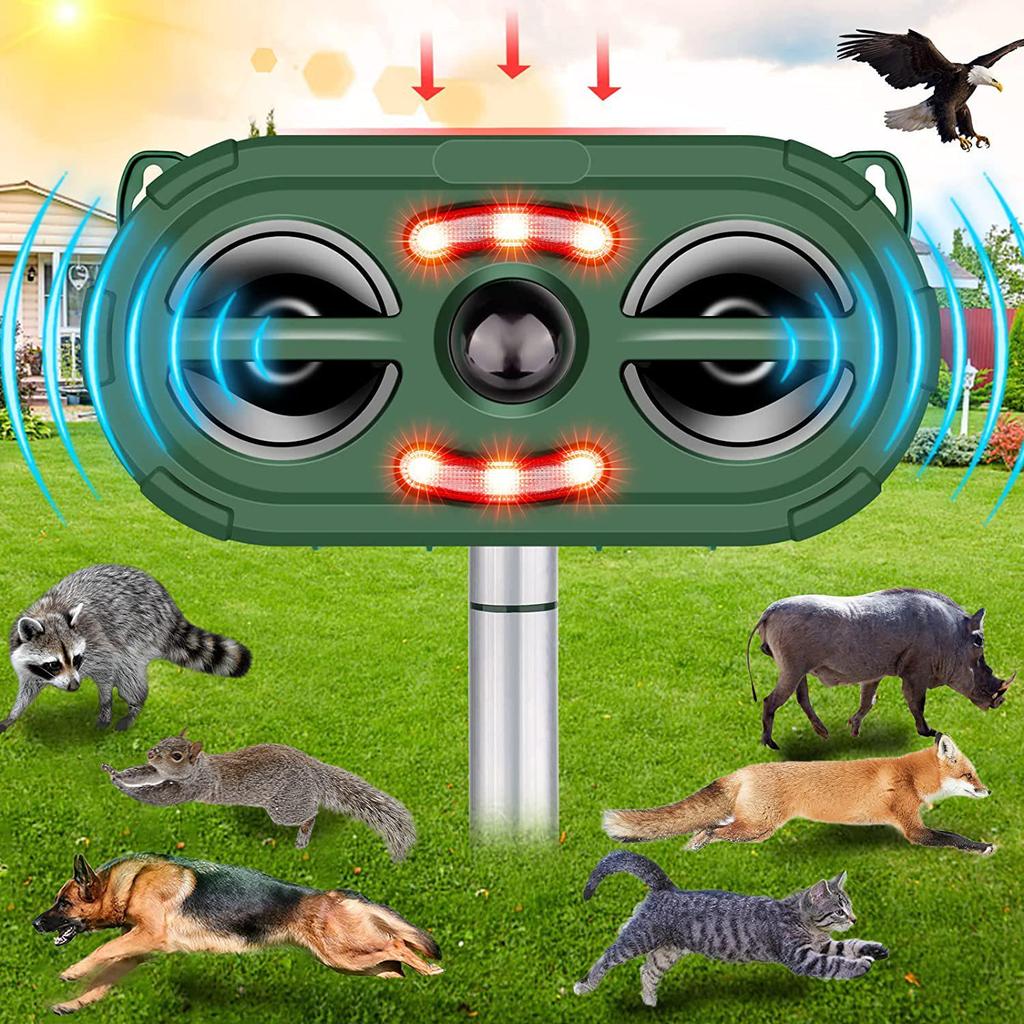 Solar Outdoor Animal Repellent: LED Strobe & Ultrasonic Bird, Dog, and Rodent Deterrent