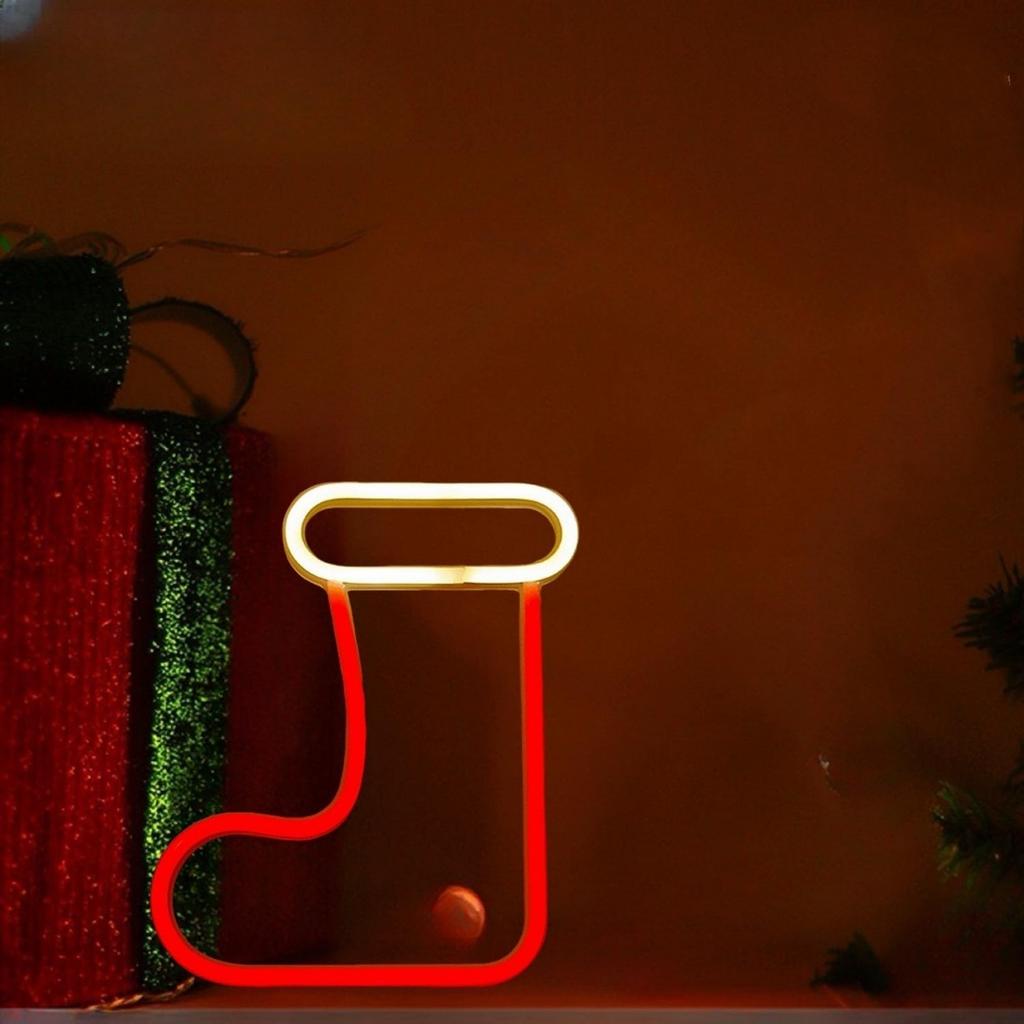 1pc Christmas Tree Neon Light Usb Or Battery Powered Led Elk Sock Lights Suitable For Christmas Bedroom Party Holiday Home Decor