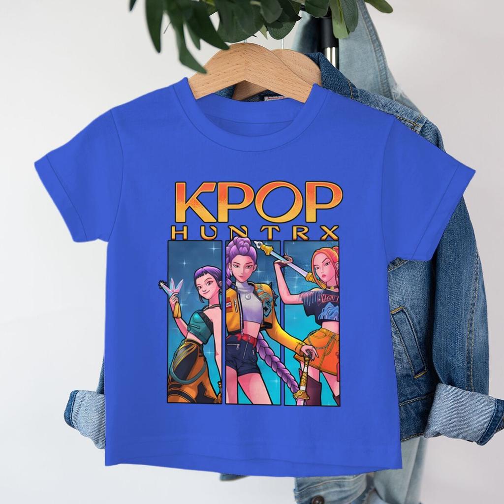 Anime KPop Demon Hunters Huntr/x T-shirts Children Boys Girls Summer Casual Short Sleeve Tops Cartoon KPop Demon Hunters T Shirt